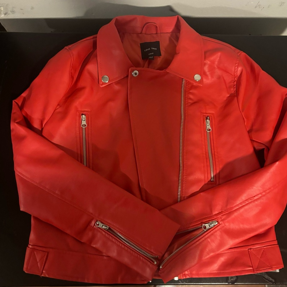Red Faux Leather Jacket
